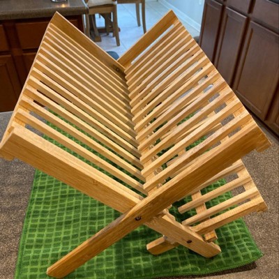 Bamboo Drying Rack - 2 Tier Wooden Dish Drainer - Collapsible Compact Plate  Rack For Kitchen - Homeitusa : Target