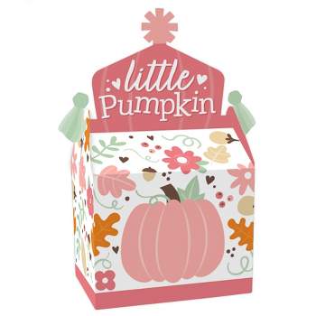 Big Dot of Happiness Girl Little Pumpkin - Treat Box Party Favors - Fall Birthday Party or Baby Shower Goodie Gable Boxes - Set of 12