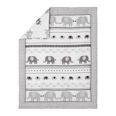 Gray and White Microfiber Elephant Toddler Comforter Set