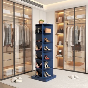 KTMBDW 6 Tier Rotating Shoe Rack Tower, Spinning Shoe Display Lazy Susan, Revolving 360 Shoe Rack Storage Round Carousel, Bag Display Rack Storage - 1 of 4