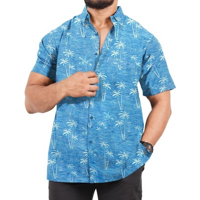 LA LEELA Men's Hawaiian Shirt Pocket Collared Summer Beach Shirts for Men