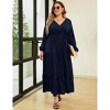 Plus Size Women's V Neck Long Sleeve Maxi Dress Floor Length Elegant Casual - 4 of 4