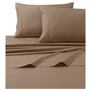 Cotton Percale Solid Sheet Set (California King) Coffee 300 Thread Count - Tribeca Living , Brown