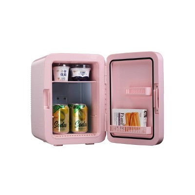 Compact Pink Thermoelectric Mini Fridge with Lighted Mirror Door
