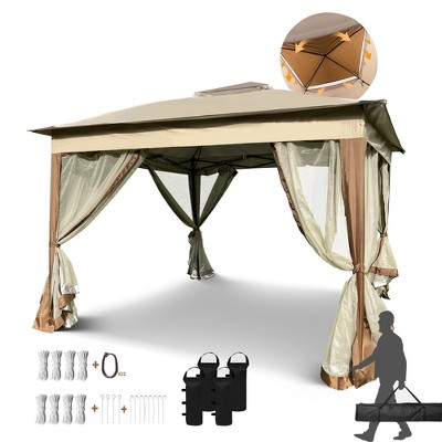 11x11 Ft Pop-Up Gazebo Canopy with Removable Zipper Netting and Two-Tier Soft Top. Ideal for Patio, Backyard, Garden