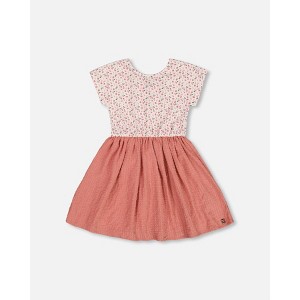 Deux par Deux Girl Bi-Material Dress with Printed Top Small Flowers and Pink - 1 of 4