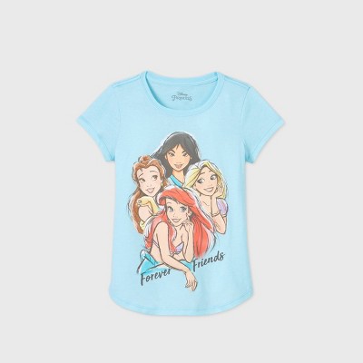 Girls' Disney Princess 'Forever Friends' Short Sleeve Graphic T-Shirt - Blue XS