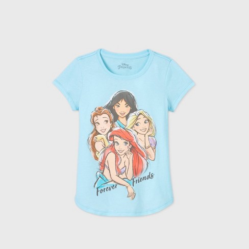 Girls' Disney Princess 'forever Friends' Short Sleeve Graphic T-shirt -  Blue : Target