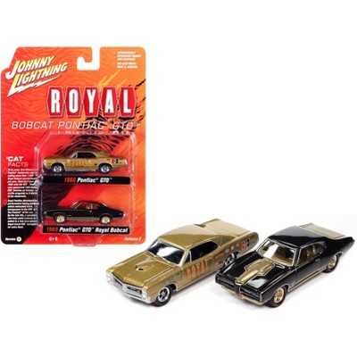 1966 Pontiac GTO "Royal" Gold & 1969 Pontiac GTO Royal Bobcat Espresso Brown 2 pc Set 1/64 Diecast Models by Johnny Lightning