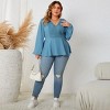 Coolmee Women's Plus Size Shirts Lace V Neck Tunic Tops Casual Long Lantern Sleeve Swing Flowy Blouse - 2 of 4