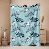 Lomsoe Flannel Blanket Contemporary Shark & Whale Marine Design, Soft Blue Animal Theme Christmas Gift. - 2 of 4