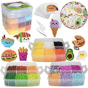 10,000pc DIY Fuse Bead Kit w Carrying Case- Fun Foods - 22 Colors, 12 Unique Templates, 4 Peg Boards, Tweezers, Ironing Paper & Case - 1 of 1