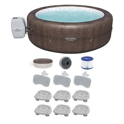 Bestway SaluSpa St Moritz AirJet Hot Tub with Set of 6 Non Slip Pool and Spa Seats and Set of 6 Padded Headrest Pillows with Adjustable Strap, Brown