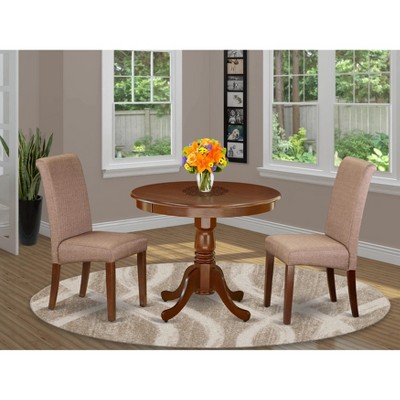 East West Furniture ANIP3-MAH-W 3Pc Rounded 36 Inch Table And Two Solid Wood Seat Dining Chairs
