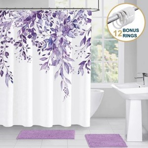 LunaLulinlk Weighted-Hem Fabric Bathroom Curtain,Purple - 1 of 4