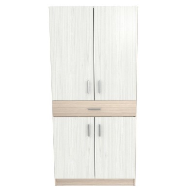 Computer Work Center Washed Oak - Inval: Mid-Century Modern Style, MDF Laminate, Enclosed Storage Cabinet