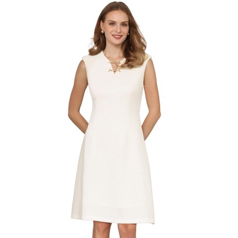 Женские платья INSPIRE CHIC Women's Sleeveless Tweed V Neck Work A-Line Dresses Medium Beige