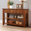 Solid Pine Wood Top Console Table, Modern Entryway Sofa Side Table with 3 Storage Drawers and 2 Shelves - 2 of 4
