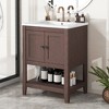 TOBILI 24" Brown Modern Sleek Bathroom Vanity Elegant Ceramic Sink with Solid Wood Frame Open Style Shelf - 2 of 4