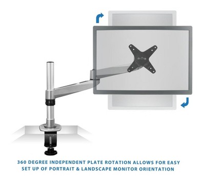 Silver Adjustable Die-Cast Aluminum Single Monitor Desk Mount