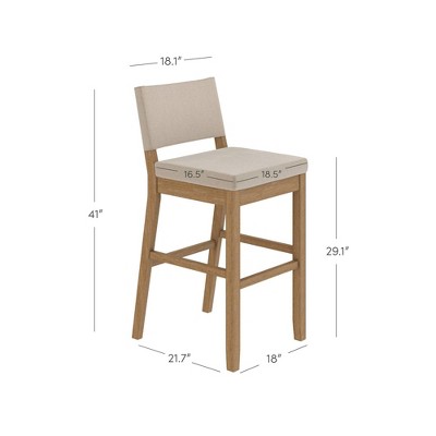 Linus Natural Flax Upholstered Bar Stools with Rubberwood Legs, Set of 4
