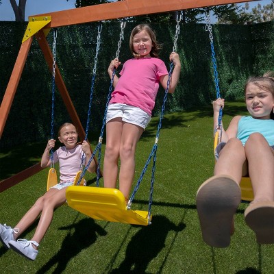 Brighton Outdoor Wood Swing Set with 3 Yellow Swings