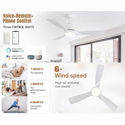 54 Inch Smart Ceiling Fans with Light 3 ABS Blades Bedroom Large Ceiling Fans with Quiet Reversible DC Motor APP & Remote Control Dimmable Led Light