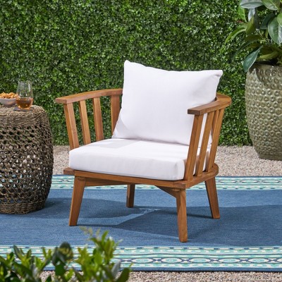 SKRAN Acacia Wood Patio Furniture Set, Outdoor Furniture with Waterproof Thick Cushion Deep Seating for Porch, Garden, Backyard, White
