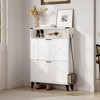 Shoe Cabinet with 2 Flip Drawers, Farmhouse Freestanding Shoes Organizer with Metal Legs, Narrow Shoe Rack Cabinet, Slim Shoes Storage Cabinet for - 2 of 4