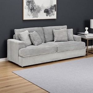 88.58" Corduroy 3-Seater Sofa with Spring Cushions & Throw Pillows - 1 of 4