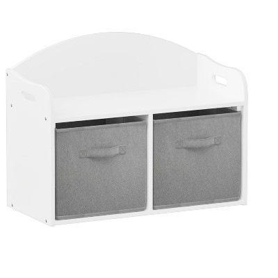 PDTEND Kids Wooden Toy Box/Bench with Collapsible Fabric Drawers,Toy Storage Cabinet Organizer