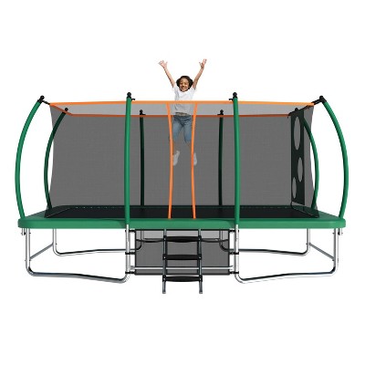 BestParts 10x16FT Rectangle Trampoline with Ladder, Safety Net & Soccer Basket – Green Steel Frame