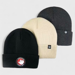Canada Weather Gear Boys 3-Pack Beanie - Winter Knit Rib Cuff Beanie Hats – Warm Kids Beanies for Cold Weather - 1 of 4
