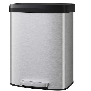 13.2 Gallon Trash Can with Soft Close Plastic Lid, Stainless Steel Garbage Can for Kitchen, Step-on Waste Bin with Liner Rim, Rear Handle, - 1 of 4