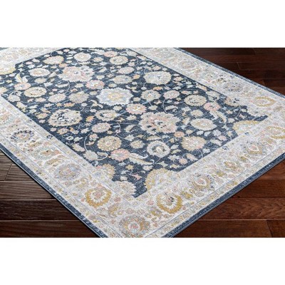 Ink Blue Traditional Washable Wool Runner Rug 2'7" x 7'3"