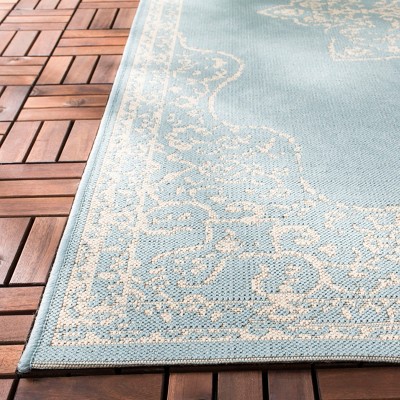 Cream and Aqua Square Non-slip Synthetic Area Rug