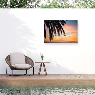 Sunset Palm Landscape Outdoor Canvas Print in Black and Orange