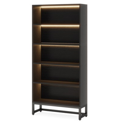 Lirago Black Powder-Coated Metal and Particle Board 5-Tier Bookcase 31.5x11.81x70.87 Inch with LED Music Sync Lights