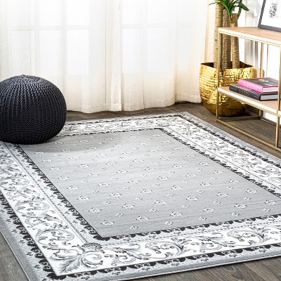 Gray and Cream Rectangular Synthetic Flat Woven Area Rug