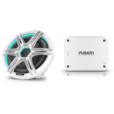 Garmin Fusion Apollo AP-SL10SPW 10" LED Marine Subwoofer Sport Grill White with Fusion MS-AP12000 Apollo Series Monoblock Marine Amplifier - 1100 W...