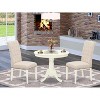 3-Piece Linen White Finish Solid Wood Top - Round Dining Room Set - Seats 4 - 2 of 4
