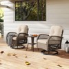 Tangkula Set Of 3 Patio Swivel Rocker Set Gliding Bistro Furniture Set w/ Tempered Glass Table - 3 of 4