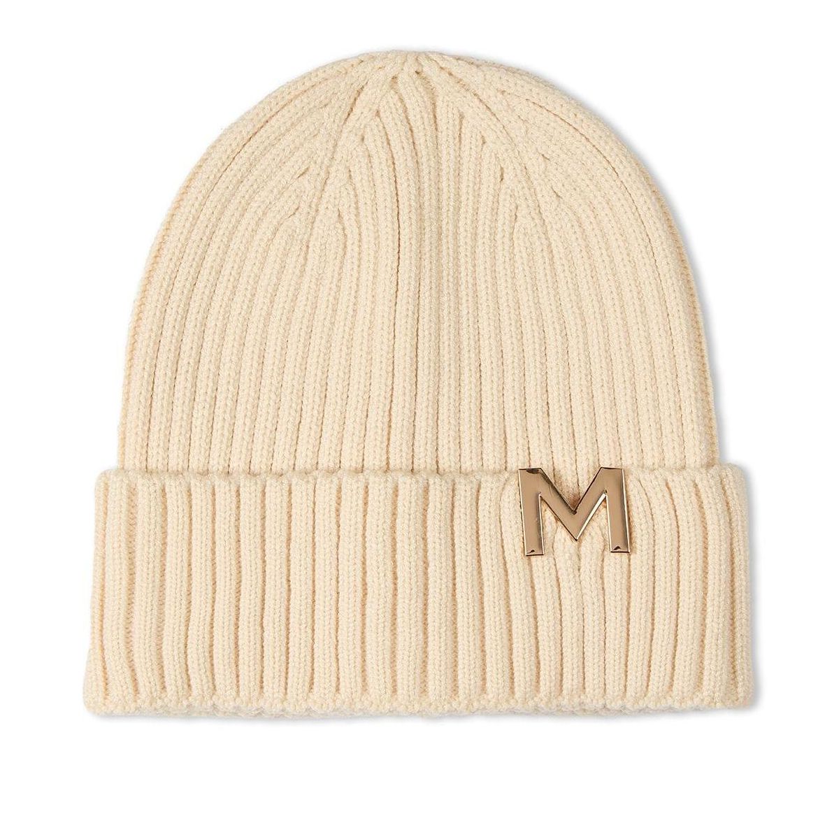 Memoi Boys Ribbed Metal M Cut-Out Design Rayon Blend Beanie - thumbnail 4