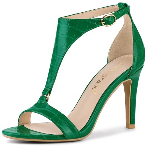 Oefening fysiek musicus Allegra K Women's T Strap Croc Embossed Stiletto Heel Sandals Green 9 :  Target