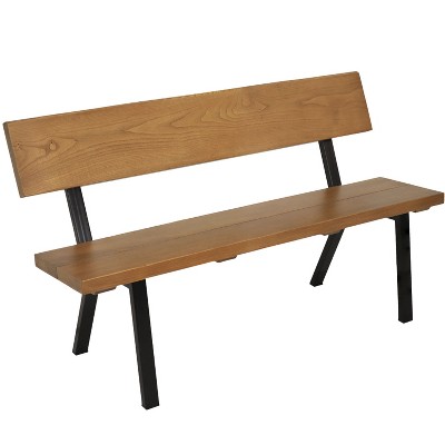 Sunnydaze European Chestnut Patio Bench with Powder-Coated Steel Frame - 59" W x 21" D x 33.75" H