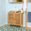 kleankin Bamboo Under Sink Cabinet with 2 Slatted Doors, Freestanding Bathroom Sink Cabinet Space Saver Bathroom Organizer, Natural - 2 of 4