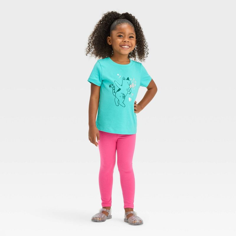 Toddler Girls' Kitty Short Sleeve T-Shirt - Cat & Jack™ Turquoise, 4 of 5
