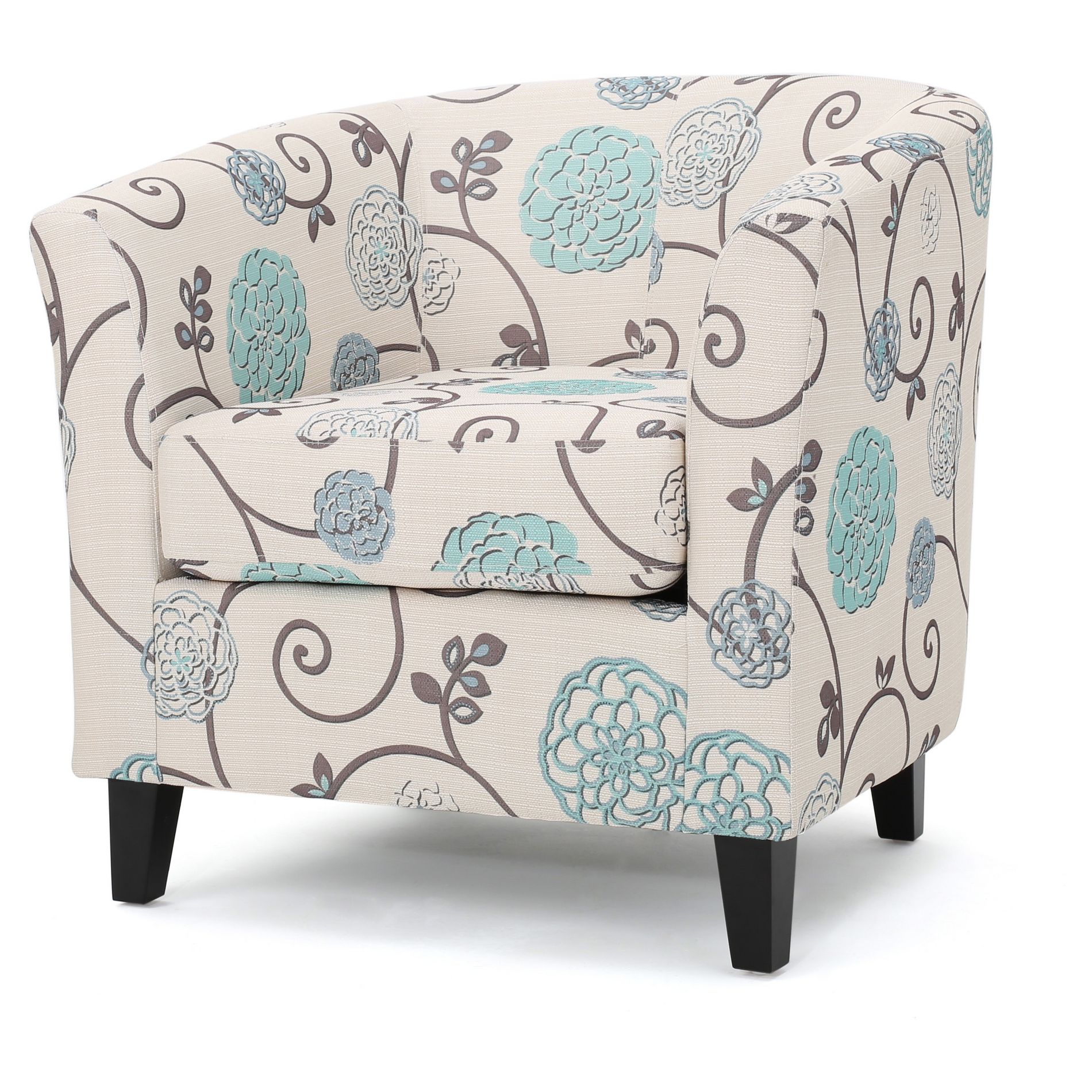 Preston Upholstered Club Chair White/Blue - Christopher Knight Home: Floral Polyester, Hardwood Frame, Spot Clean