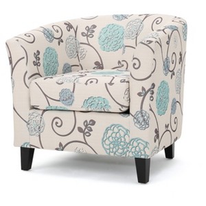 Preston Upholstered Club Chair - White & Blue - Christopher Knight Home