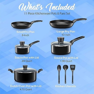 SereneLife 11-Piece Black Non-Stick Aluminum Cookware Set